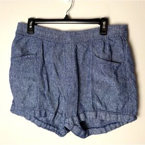 Old Navy High Rise Linen Blend Shorts Size Large Blue Pockets Inner Drawstring